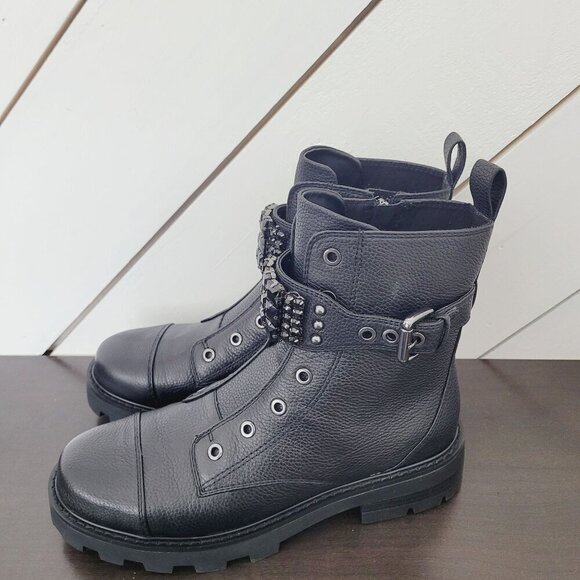 NEW Karl Lagerfeld Paris Women's 9.5 Pippa Black Leather Combat Boots// 10PT - Picture 2 of 9